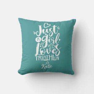 Coussin Juste une fille Triathlon Turquoise Simple Moderne