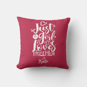Coussin Juste une fille Triathlon Typographie blanche et m