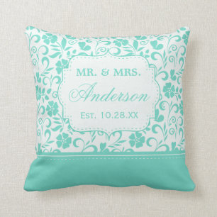 Coussin Juste vert marié floral de menthe de pastel de
