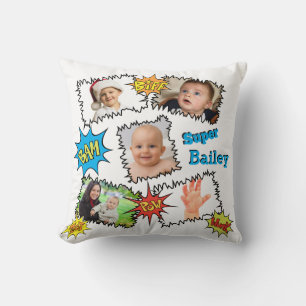 Coussin Justice Superhero Photo Collage de discours bulle