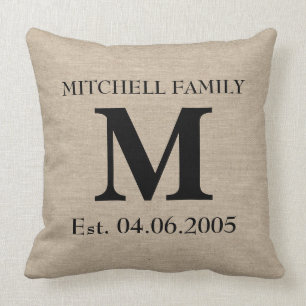 Coussin Jut initial chic rustique de toile de jute de
