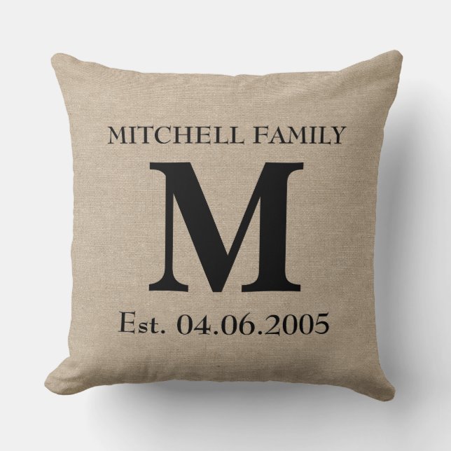 Coussin Jut initial chic rustique de toile de jute de (Recto)