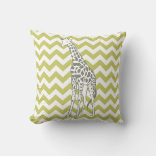 Coussin Kaki Safari Chevron avec Pop Art Giraffe