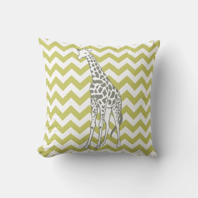 Coussin Kaki Safari Chevron avec Pop Art Giraffe (Recto)