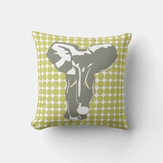 Coussin Kaki Safari point avec Pop Art Elephant (Recto)