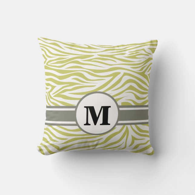 Coussin Kaki Safari Zebra avec Monogramme (Recto)