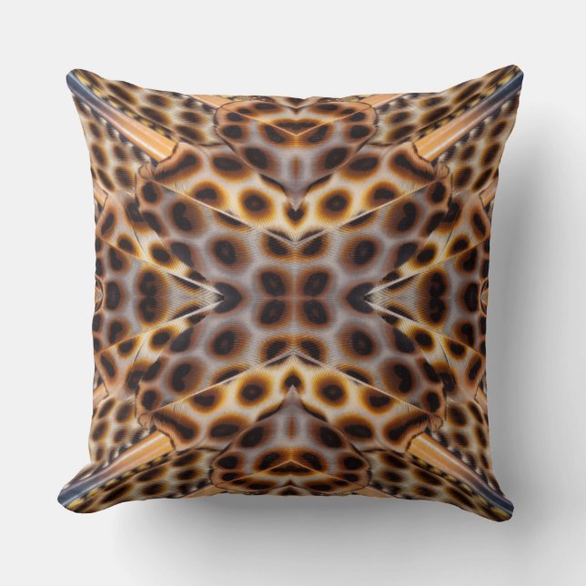 Coussin Kaléidoscope à plumes de faisan brun (Recto)