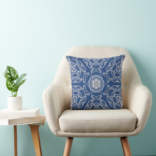 Coussin Kaleidoscope Bleu clair, Blanc, Étoile simple