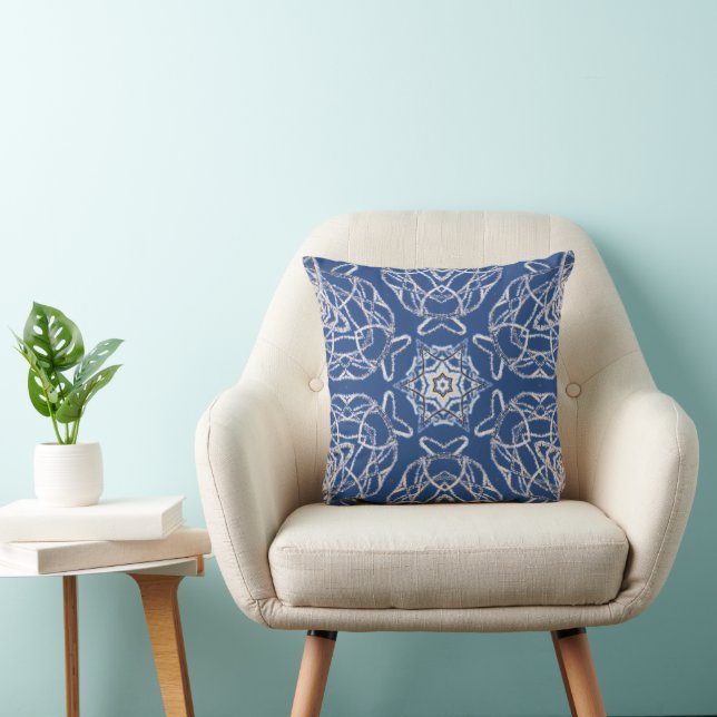 Coussin Kaleidoscope Bleu clair, Blanc, Étoile simple (Chaise)