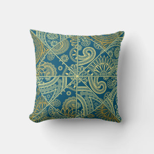 Coussin Kaleidoscope bleu et or Paisley