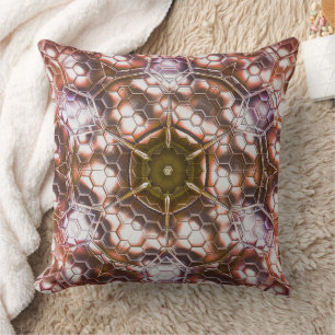 Coussin Kaléidoscope brun précoce d'hexagones se chevaucha