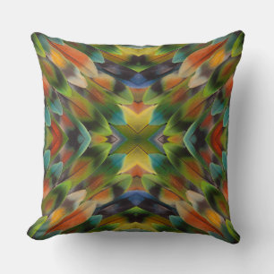 Coussin Kaléidoscope de plumes d'inséparable
