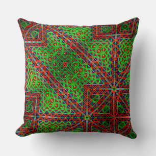 Coussin Kaléidoscope inégal rouge et vert de triangles à..