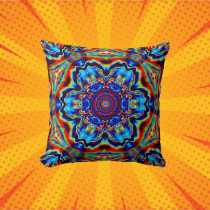 Coussin Kaleidoscope psychédélique bleu rouge et vert