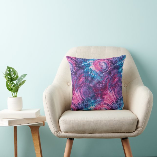 Coussin Kaleidoscope Tie-Dye Rose Violet et Sarcelle (Chaise)