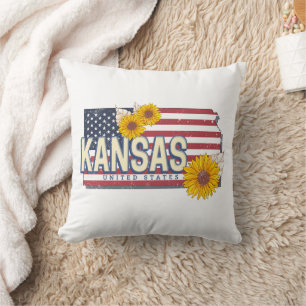 Coussin Kansas États-Unis Retro State Map Vintage USA