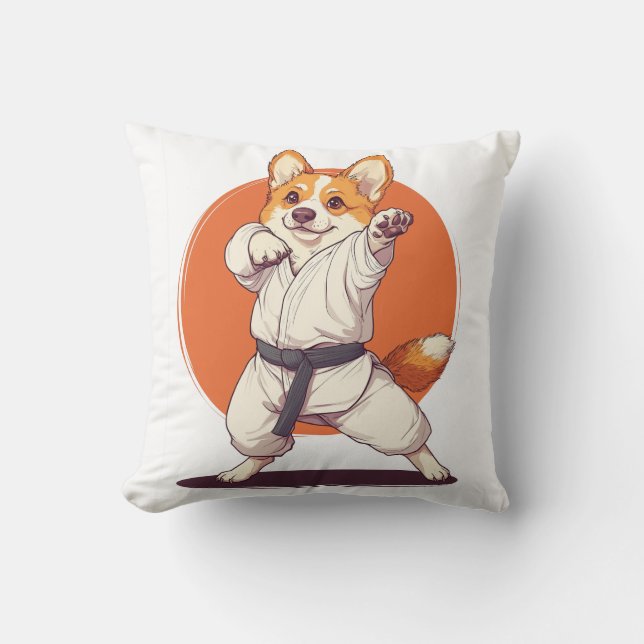 Coussin Karate Corgi � Chien d'Arts Martiaux (Recto)