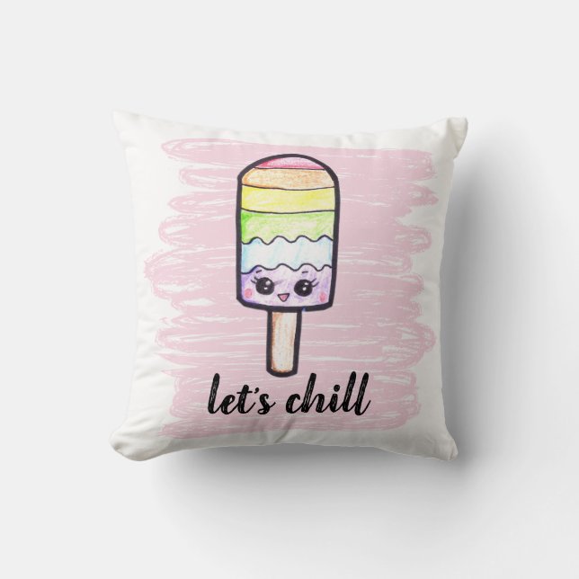Coussin kawaii arc-en-ciel popsicle Refroidissons dessin m (Recto)