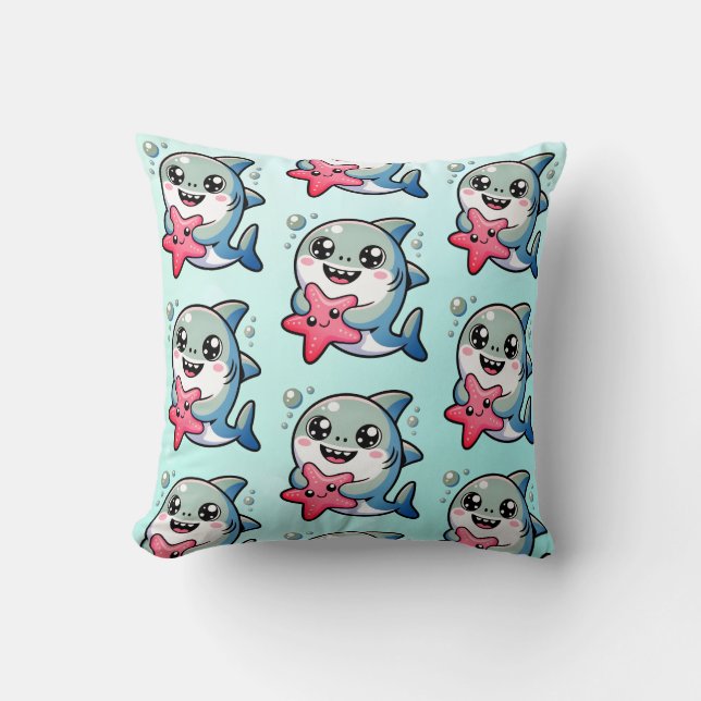 Coussin Kawaii Baby Shark & Starfish Ocean Nursery Decor (Recto)