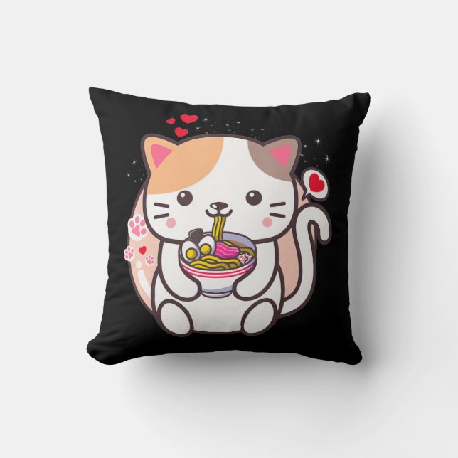 Coussin Kawaii Cat Ramen Anime Japonaise Food Girls Offici (Recto)