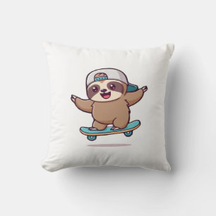 Coussin Kawaii Chibi Paresseux Skateur � Drôle de Planche