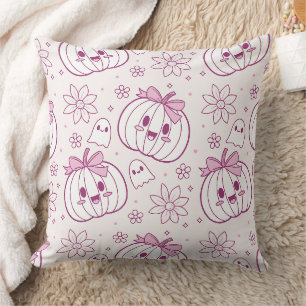 Coussin Kawaii Citrouilles, Fantômes & Fleurs