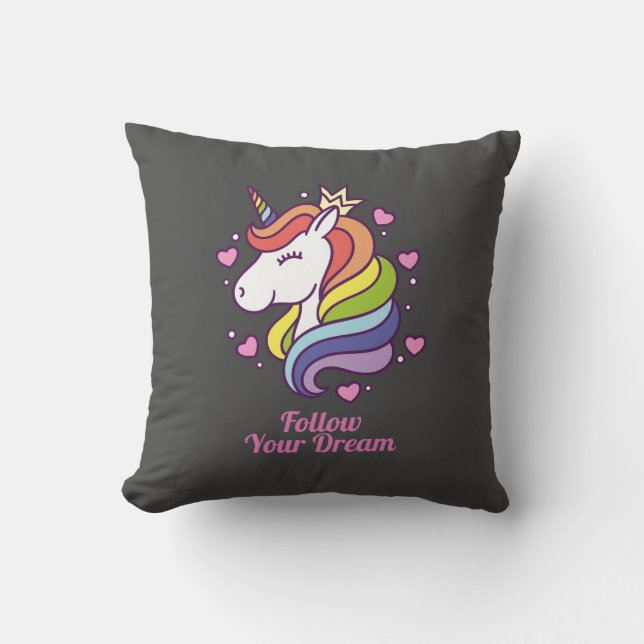 Coussin Kawaii Colorful Rainbow Unicorn Dreams (Recto)