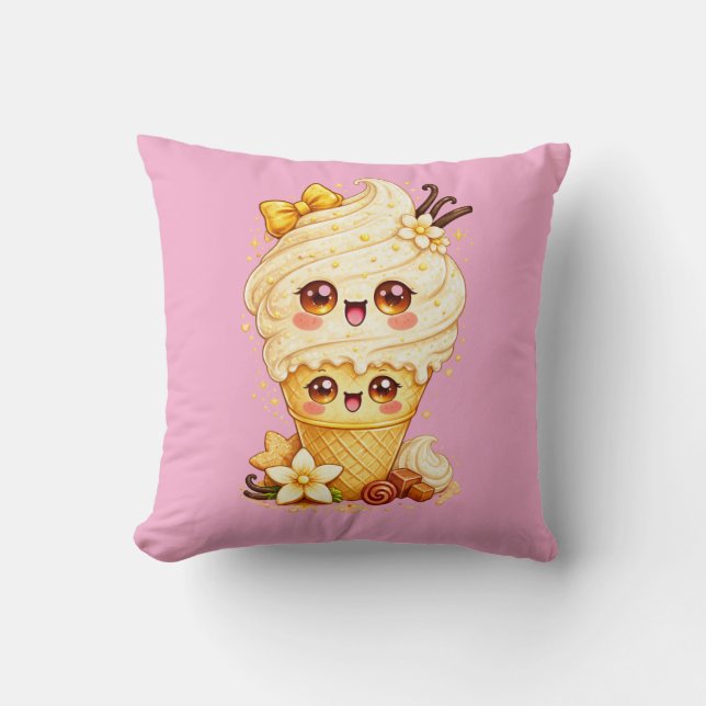 Coussin Kawaii Cône de Glace à la Vanille (Recto)