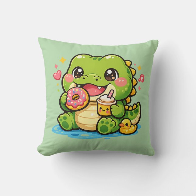 Coussin Kawaii Crocodile Heureux (Recto)
