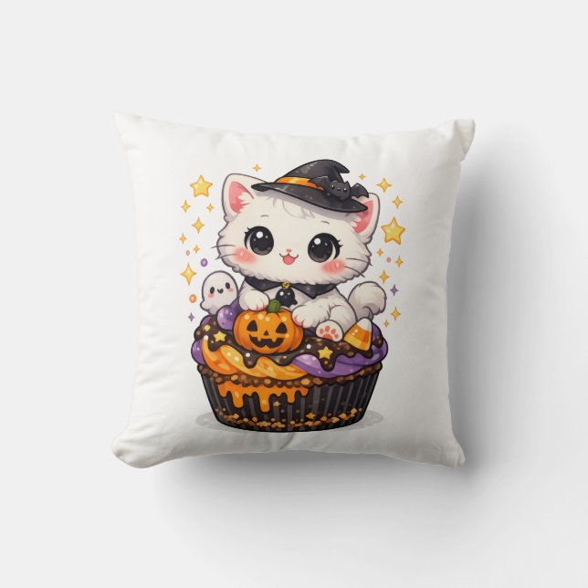 Coussin Kawaii Cupcake Sorcière Kitty  (Recto)