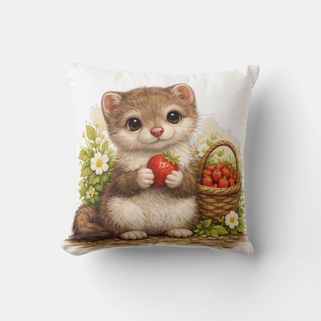 Coussin Kawaii d'Animal Bébé Mignon à la Fraise (Recto)