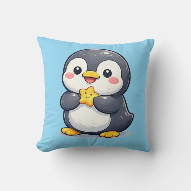Coussin Kawaii de manchot mignon et heureux (Recto)