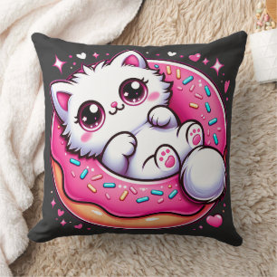 Coussin Kawaii Donut Chat - Anime Lover Otaku Cute Thet Pi