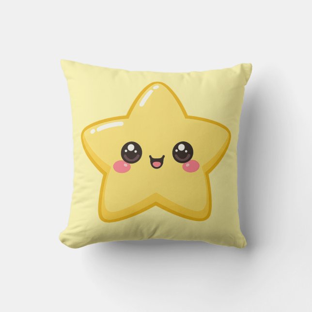 Coussin Kawaii Étoile Dorée Bonheur (Recto)