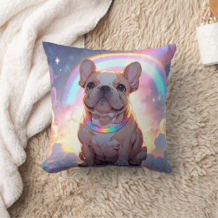 Coussin Kawaii French Bulldog Rainbow Nuages