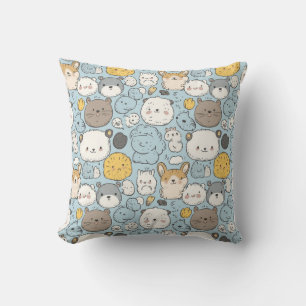 Coussin Kawaii Frenzy : Doodle Whimsical des animaux migno