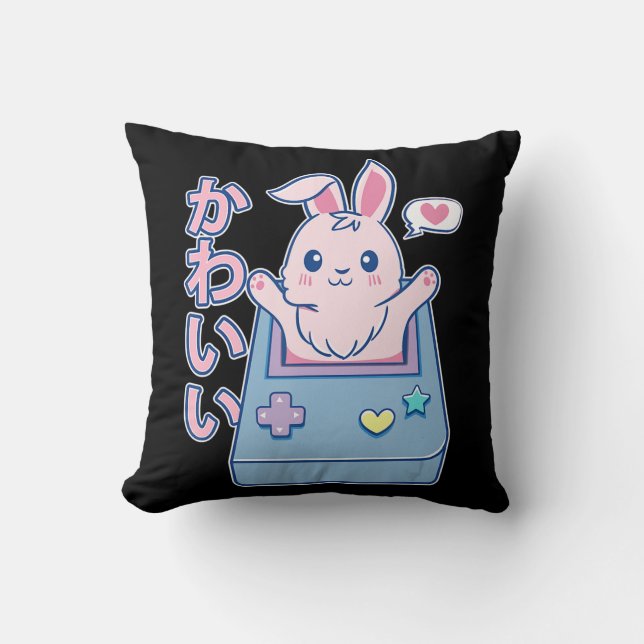 Coussin Kawaii Gamer Bunny - Rabbit Pastel Cute (Recto)