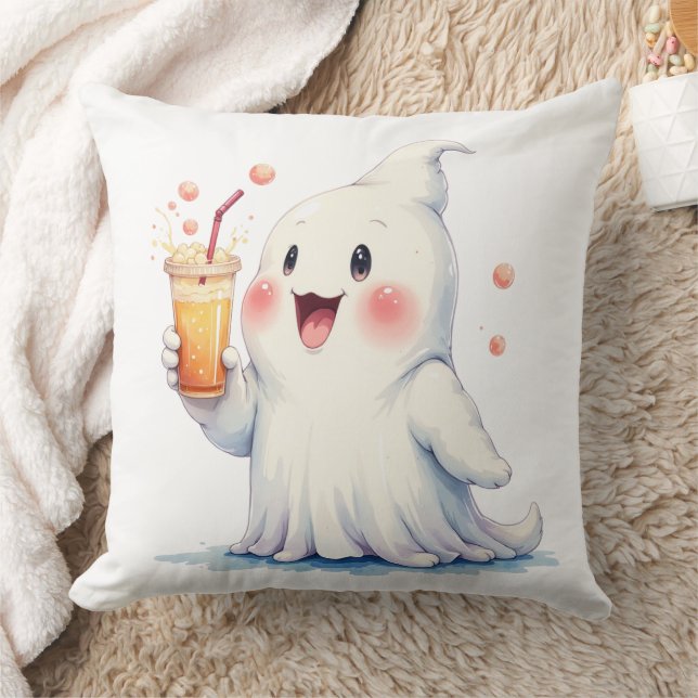 Coussin Kawaii Ghost Boire soda Jeu d'oreiller (Couverture)