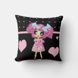 Coussin Kawaii Girl PinkP - Coeurs roses noires tendance