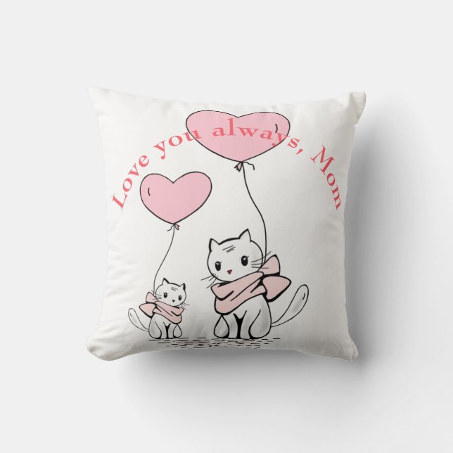 Coussin Kawaii Maman Chat & Kitten Personnalisé (Recto)