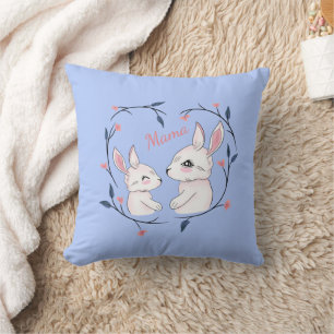 Coussin kawaii maman lapin et son bébé avec des fleurs