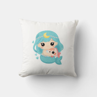 Coussin Kawaii Mermaid Throw Pillow – Cute Ocean Art with