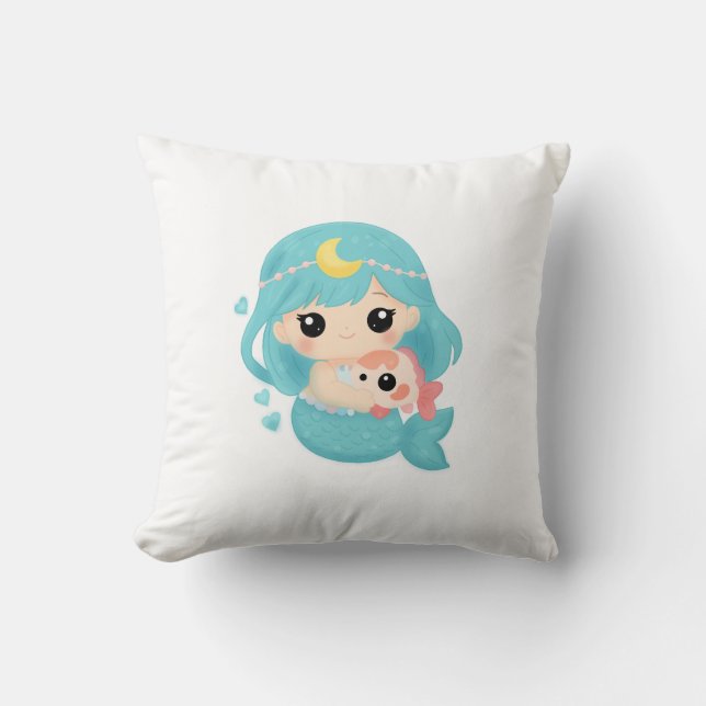 Coussin Kawaii Mermaid Throw Pillow – Cute Ocean Art with  (Recto)