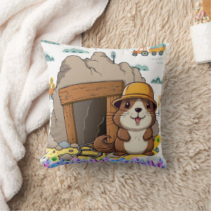 Coussin Kawaii Miner Animal Gopher Modern Print