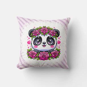 Coussin Kawaii Panda avec coeur et Rose