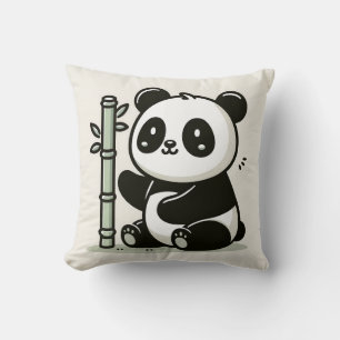 Coussin Kawaii Panda Avec Illustration Bambou