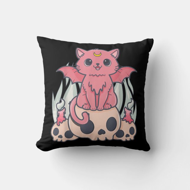 Coussin Kawaii Pastel Goth Cute Démon Déplaisant Chat et C (Recto)