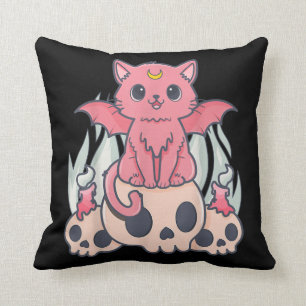 Coussin Kawaii Pastel Goth Cute Démon Déplaisant Chat et C