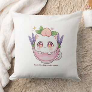 Coussin Kawaii Peach Chat en Lavender Teacup Lavender Lave