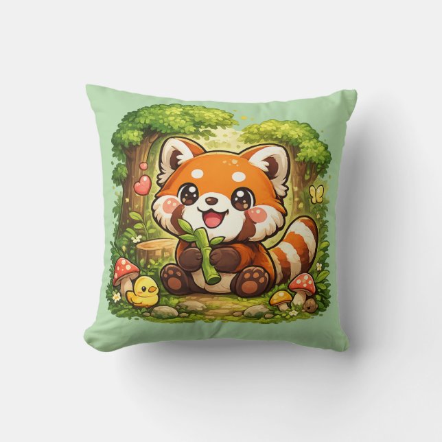 Coussin Kawaii Peluche Panda Rouge Mignon (Recto)
